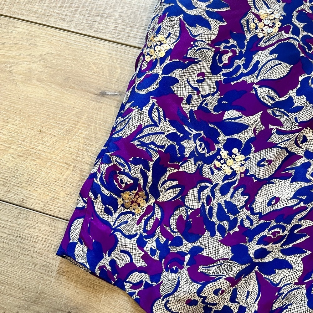 ANTHROPOLOGIE Fei blue and purple floral silk skirt with sequin detail size 0 - Picture 4 of 12